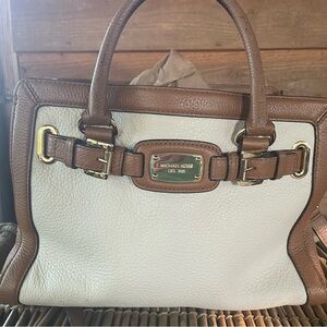 Michael Kors Cream & Tan Genuine Leather Satchel Crossbody